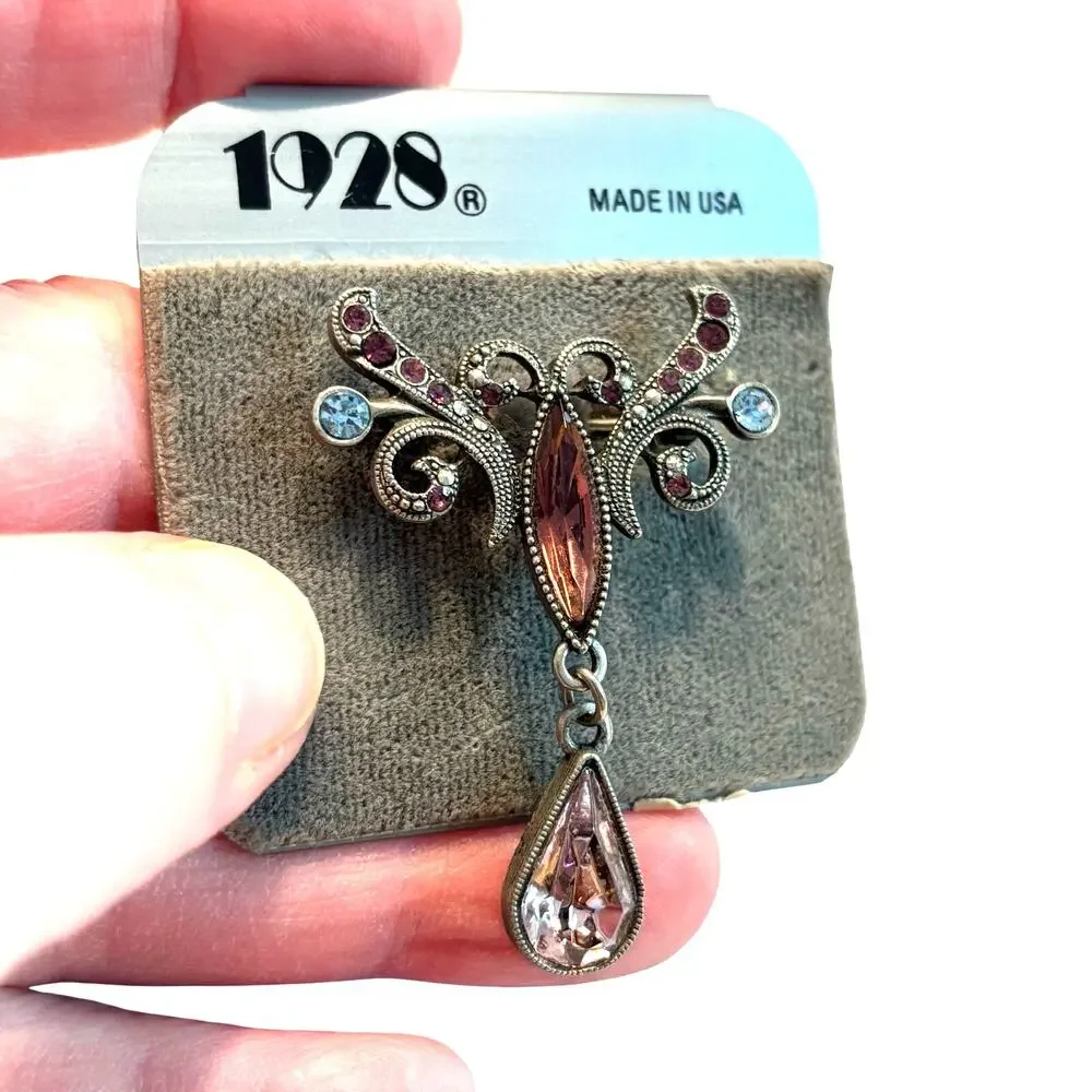 Vintage 1928 Brand brooch ornate teardrop art Nouveau Deco statement 90's chic